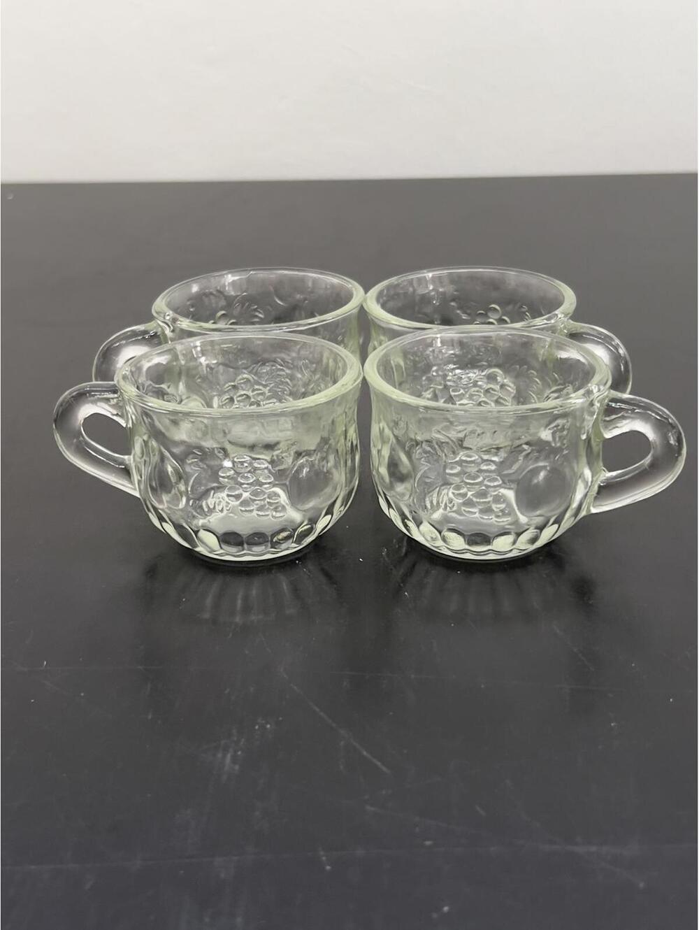 Jeannette Glass Punch Cups Grape Cluster Pattern Set of 4 Mid Century Glass Cups